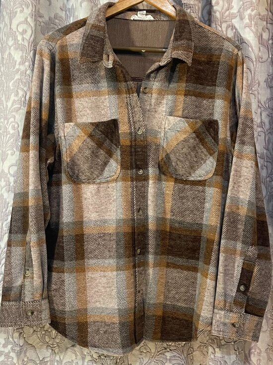 beachlunchlounge Tops - beachlunchlounge LG Flannel Cozy Burg/Pnk/Org Plaid L/S Dbl Pocket B-Down Shirt